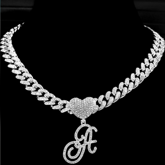 Extra Over-the-Top Blinged Out Iced Out Heart Initial Necklace - Picture 4 of 8